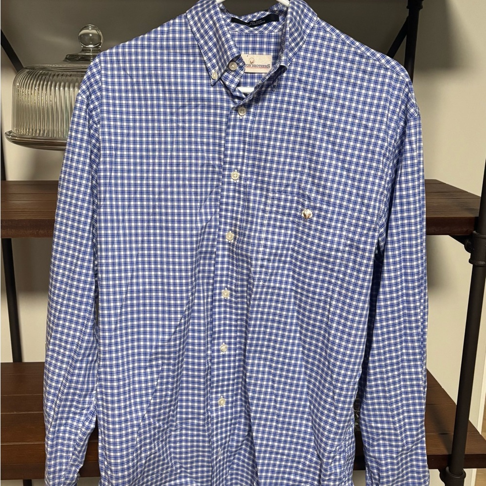Cotton Brothers Blue and White Gingham Button-Down Shirt